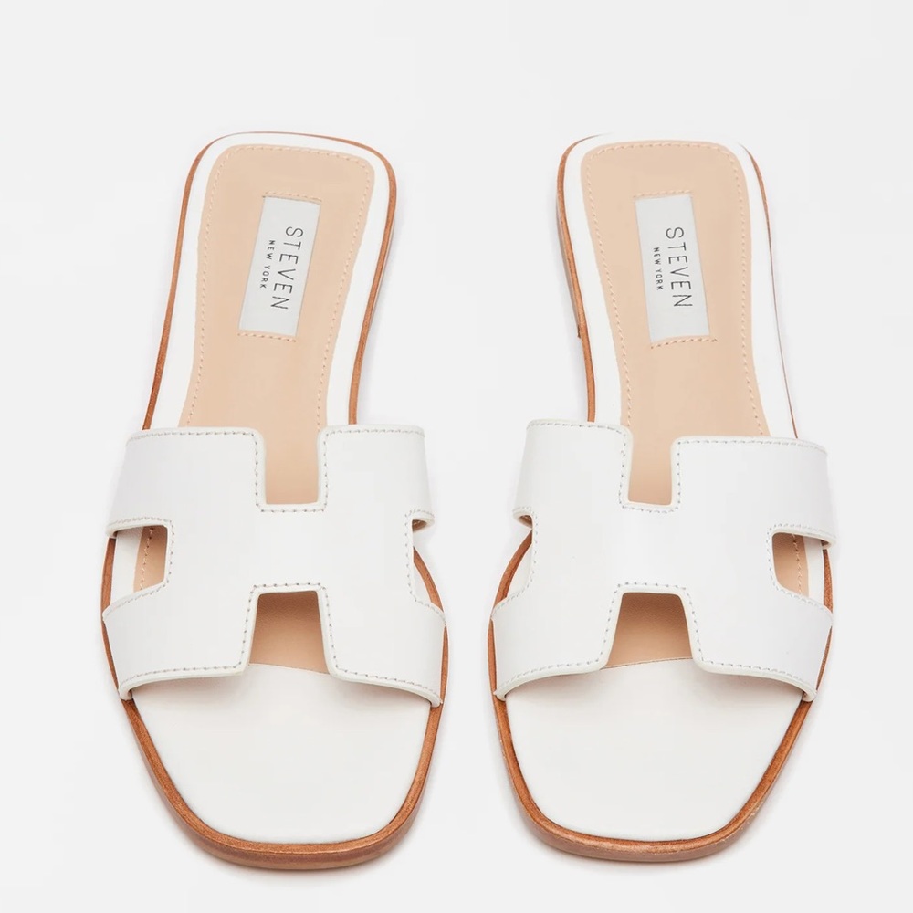 STEVE MADDEN Hadyn White Leather Sandals